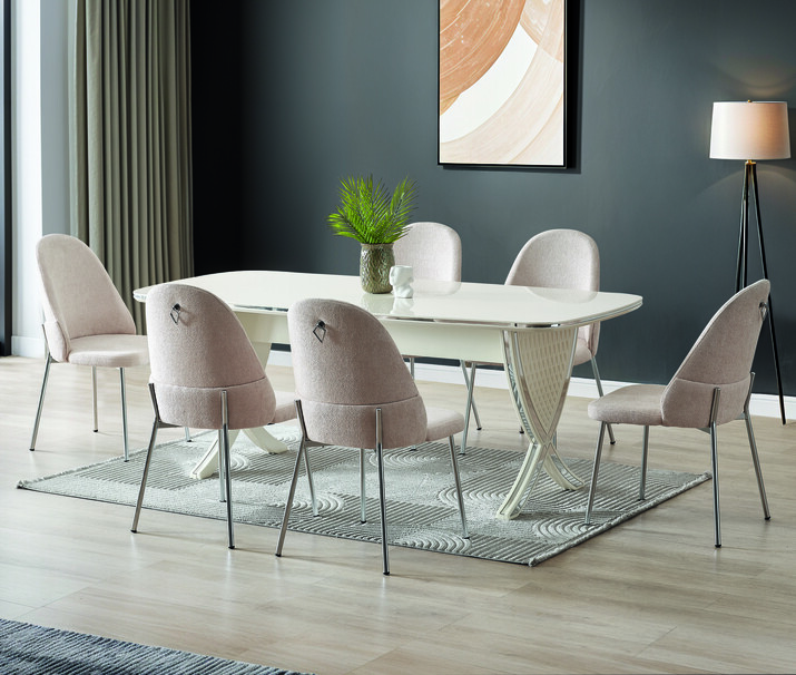 AYHANPARK KODU -48 - İNCİ BEYAZ MASA MS 1200 ES 110 KROM SANDALYE