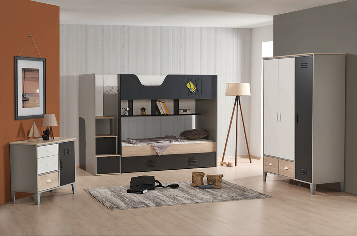 AYHANPARK KODU -54 - LEGO ANTRASİT AHŞAP RANZALI ÇOCUK ODASI