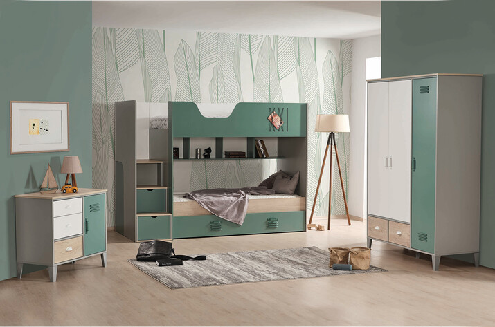 AYHANPARK KODU -54 - LEGO YEŞİL AHŞAP RANZALI ÇOCUK ODASI